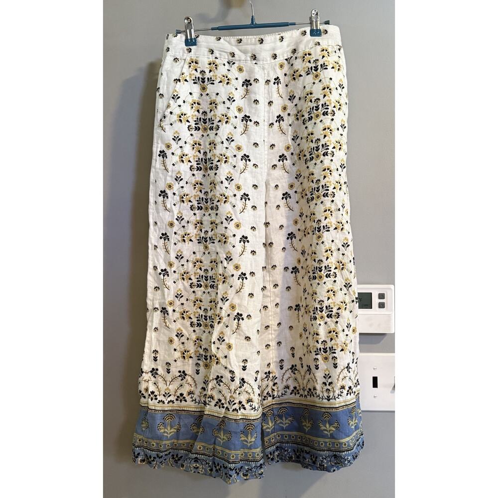 Joie Pants Wide Leg Linen Floral Pockets Bohemian Cropped Women’s Small